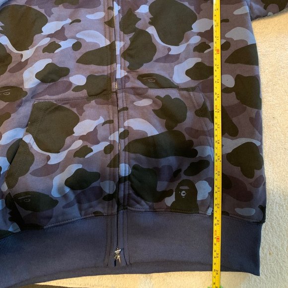 Bape BLUE Camo Tiger Shark Wide Full Zip Double Hood Hoodie LARGE Bathing Ape - Picture 16 of 16